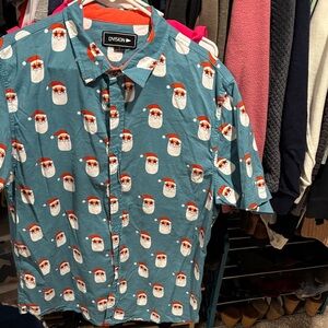 Men's Blue Santa Print Shirt